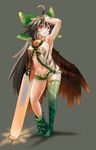  alternate_costume armpits asymmetrical_clothes breasts covered_nipples denim denim_shorts green_legwear highres large_breasts reiuji_utsuho rekise see-through short_shorts shorts single_thighhigh solo thighhighs touhou 