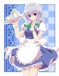  apron bad_id bad_pixiv_id bow braid izayoi_sakuya kurono_yuzuko solo teapot touhou twin_braids waist_apron waitress 