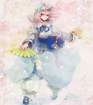  bad_id bad_pixiv_id fan folding_fan light_smile nayuko saigyouji_yuyuko solo touhou traditional_media watercolor_(medium) 