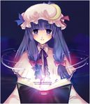  ayakohi book bow capelet crescent deviantart_sample glowing hair_bow hat image_sample long_hair magic patchouli_knowledge purple purple_eyes purple_hair ribbon smile solo touhou 