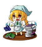  alternate_costume apron bad_id bad_pixiv_id blonde_hair book chibi duster eiri_(eirri) enmaided fang flandre_scarlet head_scarf lowres maid ponytail red_eyes short_hair solo touhou wings 