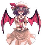  bad_id bad_pixiv_id bat_wings hand_on_own_chest hat mitsuki_(goomoku) purple_hair red_eyes remilia_scarlet short_hair solo touhou wings wrist_cuffs 