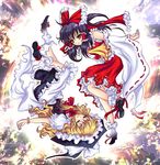  bad_id bad_pixiv_id black_hair blonde_hair bow braid detached_sleeves hakurei_reimu hat kirisame_marisa long_hair multiple_girls red_eyes riyun_(halodark) short_hair touhou witch_hat 