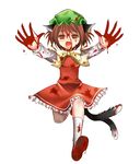  animal_ears bad_id bad_pixiv_id blood brown_hair cat_ears cat_tail chen earrings fang hat jewelry multiple_tails running short_hair solo tail takamoto_akisa touhou yandere 