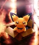  cardboard_box for_adoption gen_2_pokemon in_box in_container no_humans pichu pokemon pokemon_(creature) rain sad tears toitoi508 