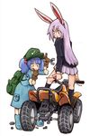  :&lt; animal_ears backpack bag blazer blue_hair bunny_ears gloves hair_bobbles hair_ornament hat jacket kawashiro_nitori kishiinu long_hair multiple_girls pleated_skirt purple_hair reisen_udongein_inaba screwdriver short_hair skirt touhou twintails two_side_up wrench 