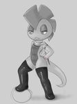  anthro domination female greyscale legwear monochrome nintendo nude pok&eacute;mon raggedy scrafty step_pose stockings video_games 