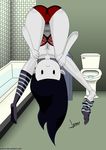  adventure_time bathroom bathtub bent_over blue_hair bra butt camel_toe cleavage clothed clothing fangs female hair jrtmrx looking_at_viewer marceline not_furry presenting solo toilet underwear upside_down vampire water 