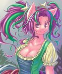  anthro aria_blaze_(eg) big_breasts breasts cleavage clothed clothing dress equestria_girls equine female fur hair hooves horse long_hair looking_at_viewer m@k mammal my_little_pony pink_fur pony purple_eyes solo standing two_tone_hair 
