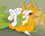  &lt;3 2014 3_toes anthro blush dust:_an_elysian_tail facial_markings female fidget foot_focus fur hindpaw licking markings nimbat one_eye_closed paws smile sweat tentacles tickling tickling_feet toes tongue tongue_out video_games wings zp92 