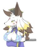  breasts brown_fur canine dog female fur furbook_heroes hair kemono long_hair mammal plain_background solo unknown_artist white_background white_fur yellow_eyes 