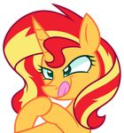  2014 alpha_channel blonde_hair blue_eyes equestria_girls equine evil_look female glare hair horn licking licking_lips mammal my_little_pony plain_background portrait red_hair solo sunset_shimmer_(eg) tongue tongue_out transparent_background two_tone_hair unicorn wildberry-poptart 