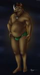  aennor brown_hair bulge chubby clothing eyewear facial_hair glasses goatee hair looking_at_viewer male mammal musclegut nude rhinoceros solo speedo swimsuit 