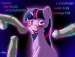  2014 animal_genitalia balls birthday blush disembodied_penis english_text equine female friendship_is_magic fur group hair horn horsecock looking_at_viewer lordzid male mammal my_little_pony open_mouth penis purple_eyes purple_fur solo_focus straight text tongue tongue_out twilight_sparkle_(mlp) unicorn vein 