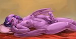  2014 absurd_res animal_genitalia anthro anthrofied audrarius balls blush breasts dickgirl equine friendship_is_magic fur hair hi_res horn horsecock intersex looking_at_viewer lying mammal my_little_pony nipples nude on_back penis pillow purple_fur solo twilight_sparkle_(mlp) winged_unicorn wings 