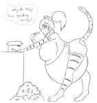  2014 anthro belly big_belly big_breasts breasts butt candy clothing dialogue eating english_text feline female food fur hair huge_breasts long_hair mammal obese open_mouth overweight ponytail saliva solo stuffing text tiger tongue tongue_out weight_gain 