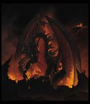  ambiguous_gender ashes black_scales cloud dragon feral fire fireball horn lava mountain outside red_eyes reptile rock scalie sitting smoke solo spines vincent_hie volcano wallace_(artist) wings 