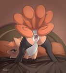  2014 anus ass_up bed bed_sheet blush butt cervix clitoris female feral gaping gaping_pussy inside legwear looking_at_viewer looking_back nintendo on_bed open_mouth pillow pok&eacute;mon presenting presenting_hindquarters pussy solo spread_pussy spreading stockings tom_smith tongue tongue_out video_games vulpix 