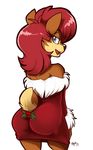  2014 anthro bedroom_eyes big_butt blue_eyes brown_fur butt chipmunk christmas clothed clothing digital_media_(artwork) female fur hair hi_res holidays kayla-na looking_at_viewer looking_back mammal open_mouth plain_background presenting raised_tail red_hair rodent sally_acorn seasonal sega skimpy smile solo sonic_(series) squirrel thick_thighs tight_clothing tight_dress tongue video_games wide_hips 