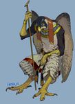  2013 anthro avian beak bird claws clothing deity egyptian egyptian_mythology falcon horus male mythology polearm solo staff wings 
