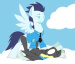  cloud cloudscape duo equine friendship_is_magic green_eyes horse hoverrover male mammal my_little_pony outside pegasus pony sky soarin_(mlp) thunderlane_(mlp) uniform wings wonderbolts_(mlp) 