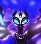  2014 blue_eyes equine fangs female friendship_is_magic fshydale helmet horn looking_at_viewer mammal my_little_pony nightmare_moon_(mlp) portrait slit_pupils smile solo sparkles winged_unicorn wings 