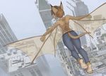  back barefoot bat breasts city female flying iskra looking_at_viewer mammal outside paws side_boob solo wings 