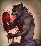  &lt;3 2014 anthro azelyn black_sclera blood canine clothing dark darkwolf darkwolfdemon dog_tags fur gore hair jeans male mammal open_mouth scar standing wolf yell yelling yellow_eyes 