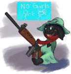  2018 anthro blush clothed clothing deltarune fn_fal fur gun hat hi_res holding_object holding_weapon male mammal open_mouth ralsei ranged_weapon rifle sabrewolferos simple_background smile solo video_games weapon 