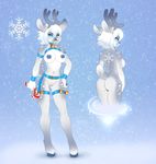  2014 back blue_eyes breasts butt candy cervine female fur grey_fur hair horn looking_at_viewer looking_back mammal nipples nude pussy reindeer side_boob sif snow solo standing white_fur white_hair 