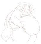  bigger_version_at_the_source clothing female hair headband kemono long_hair monochrome obese overweight pants rajio solo 