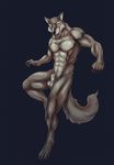  2014 abs anthro balls biceps black_nose bleakcat blue_eyes canine claws fangs fur grey_fur looking_at_viewer male mammal muscles nipples nude open_mouth pecs penis pose sheath smile solo standing teeth toe_claws toned tongue wolf 