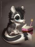  2014 ambiguous_gender big_eyes birthday black_hair cake canine creepy cute feline feral food hair hybrid leopard mammal silverfox5213 snow_leopard solo tanidareal_(character) tongue tongue_out wolf 