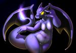  2014 anthro areola black_background breasts charizard chubby dragon elpatrixf fangs female fire glowing glowing_eyes looking_at_viewer navel nintendo nipples nude plain_background pok&eacute;mon pussy scalie smirk solo video_games wings 