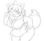  bigger_version_at_the_source canine female fox kemono kunoichi looking_at_viewer mammal monochrome ninja overweight rajio solo 