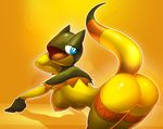  2014 anthro anthrofied bent_over big_breasts big_butt blue_eyes breasts butt elpatrixf female heliolisk looking_back mammal nintendo nipples nude open_mouth pok&eacute;mon pok&eacute;morph raised_tail solo video_games 