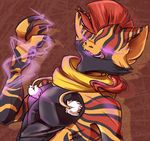  anthro anthrofied beelzemon_(artist) bust fan_character ga&euml;l_the_scrafty glowing glowing_eyes licking licking_lips low_res magic male mohawk nintendo pok&eacute;mon scarf scrafty solo spell stripes tongue tongue_out video_games 