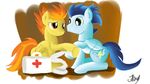  + bandage blue_fur blue_hair duo female feral friendship_is_magic fur green_eyes hair jbond male medical_kit my_little_pony orange_eyes orange_hair soarin_(mlp) spitfire_(mlp) wonderbolts_(mlp) yellow_fur 