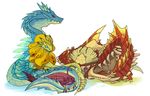  2014 agnaktor ambiguous_gender blue_eyes capcom dragon drooling feral fish gobul lagiacrus male marine monster_hunter nibelsnarf plain_background red_eyes royal_ludroth saliva scalie sleeping video_games wyvern 