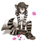  anthro breasts cat claws cleavage clothed clothing covering covering_self cute eyes_closed feline female kathrin_(twokinds) keidran mammal nail_polish nude paint painted_nails pawprint plain_background sitting smile solo stripes tailwag tom_fischbach twokinds white_background 