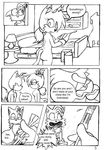  2014 anthro bed black_and_white breasts butt canine comic dialogue erect_nipples female fox limacandy male mammal miles_prower monochrome nipples nude screwdriver sega sonic_(series) tools 