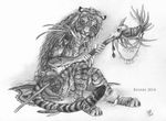  2014 anthro bluari fantasy feline female greyscale hair long_hair magic_user mammal mane monochrome pencil_(artwork) polearm shaman siberian skull solo staff tiger traditional_media_(artwork) tribal tribal_spellcaster weapon 