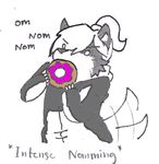  ambiguous_gender anthro canine digital_media_(artwork) digital_painting_(artwork) doughnut eating food mammal nom occidentalis ponytail solo wolf 