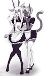  animal_ears antlers birthmark braided_hair cat cat_ears cat_tail cervine choker crossdressing deer deroichi duo embarrassed feline girly green_eyes hair hooves horn lai legwear long_nails maid maid_uniform male mammal monochrome ponytail red_eyes reiner smile stockings thigh_highs 