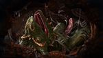  3d anthro digital_media_(artwork) dinosaur dragon erection green_scales hi_res internal lizard lying male on_back open_mouth parasite penis photorealism realistic reptile salireths scalie sequence sharp_teeth soft_vore solo stomach teeth tentacles vore worm 