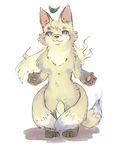  ambiguous_gender canine feral fox fur kemono leaf magic magic_user mammal nekotsuki_th purple_eyes solo yellow_fur 