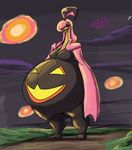  anthro belly big_belly breasts cleavage clothed clothing female ghost gourgeist hair nintendo overweight pink_hair pok&eacute;mon solo spirit spottedalienmonster thick_thighs video_games yellow_eyes 