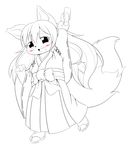  anthro bigger_version_at_the_source black_eyes blush canine card clothing female fox hair japanese_clothing kemono long_hair mammal miko monochrome rajio solo 