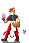  2013 alexander_x anthro canine clothing colored_hair evil fire fox male mammal solo symbol 