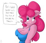  2014 anthro anthrofied blue_eyes breasts cleavage clothed clothing dialogue earth_pony english_text equine female friendship_is_magic fur hair horse mammal my_little_pony pink_fur pink_hair pinkie_pie_(mlp) plain_background pony sanders solo text white_background 